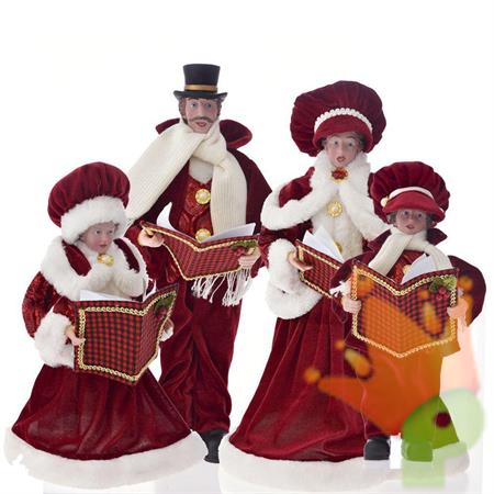SET FAMIGLIA CORO NATALIZIO VELLUTO BORDEAUX 4 PZ 35/45 CM