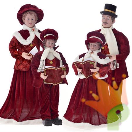 SET FAMIGLIA CORO NATALIZIO VELLUTO BORDEAUX 4 PZ 75/95 CM