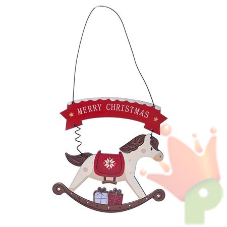 CAVALLO A DONDOLO IN LEGNO CON SCRITTA MERRY CHRISTMAS 14X9 CM