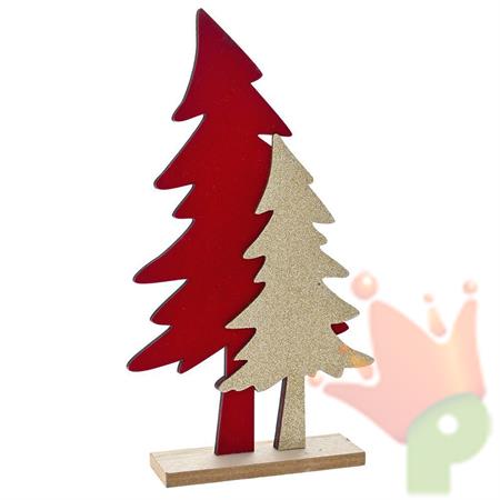 ALBERELLI ROSSO ORO GLITTER SU BASE IN LEGNO 17X30X5 CM