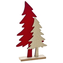 ALBERELLI ROSSO ORO GLITTER SU BASE IN LEGNO 17X30X5 CM