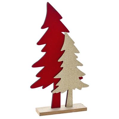 ALBERELLI ROSSO ORO GLITTER SU BASE IN LEGNO 17X30X5 CM