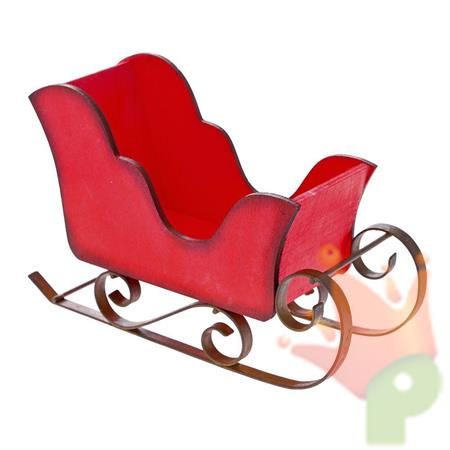 SLITTA BABBO NATALE IN LEGNO ROSSO TELAIO IN METALLO 20X8X13 CM