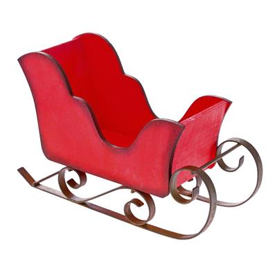 SLITTA BABBO NATALE IN LEGNO ROSSO TELAIO IN METALLO 20X8X13 CM