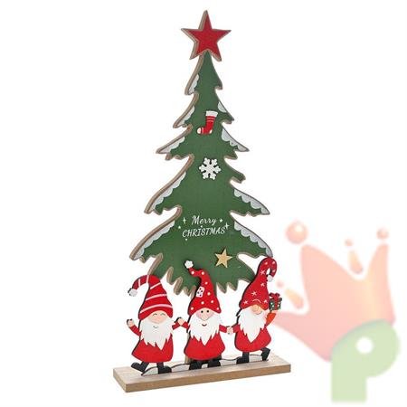 ALBERO DI NATALE IN LEGNO CON GNOMI 18X5X38 CM