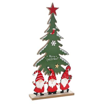 ALBERO DI NATALE IN LEGNO CON GNOMI 18X5X38 CM