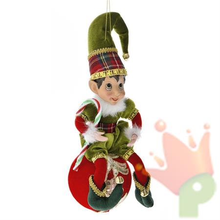 ELFO VERDE ROSSO SU PALLA 30 CM DA APPENDERE