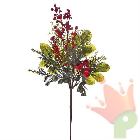 RAMETTO DI PINO CON FOGLIE E BACCHE ROSSE