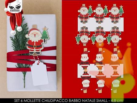 MOLLETTE CHIUDIPACCO BABBO NATALE 6 PZ 4,8 CM