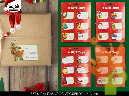 CHIUDIPACCO NATALIZI STIKER 3D CON CAMPANELLA 6 PZ 6X3 CM
