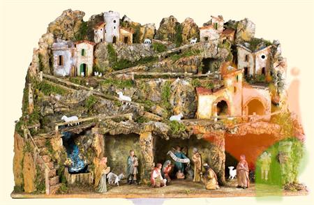 PRESEPE 80X50X50 CM CON LUCI CASCATA POMPA + 13 PZ N:13