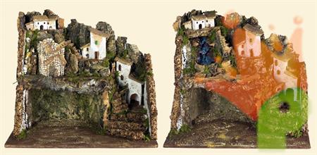 PRESEPE CON LUCI CASCATA O MULINO A VENTO 45X30X38 CM ASSORTITO