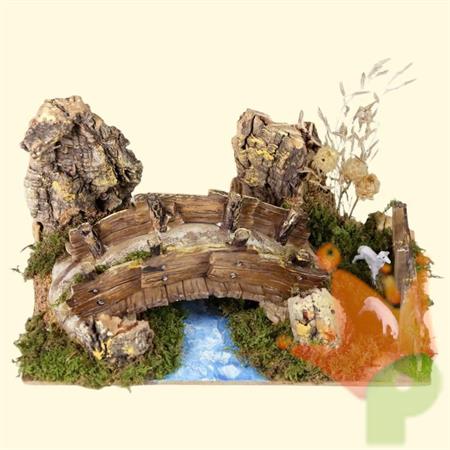 PONTE SU FIUME IN RESINA CON PECORE 20X14X12 CM