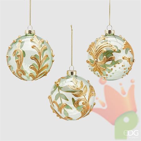 PALLINA DI NATALE VETRO TRASPARENTE DECORO ORO 10 CM - EDG -