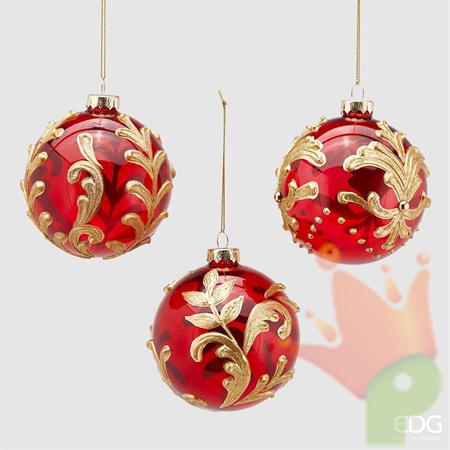 PALLINA DI NATALE VETRO ROSSO DECORO ORO 10 CM - EDG -