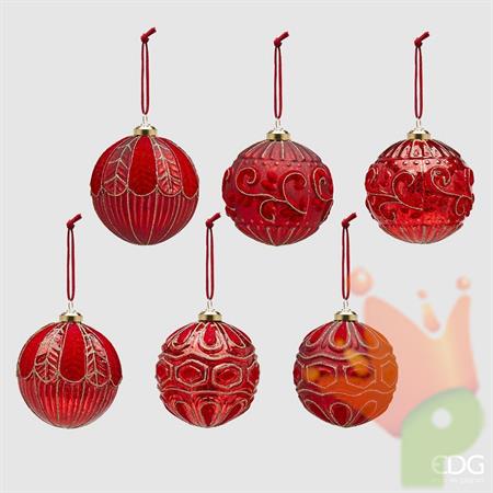 PALLINA DI NATALE VETRO ROSSO DECORI VELLUTO 10 CM - EDG -