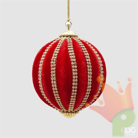 PALLINA DI NATALE VELLUTO ROSSO CON STRASS 10 CM - EDG -
