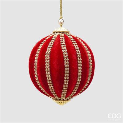 PALLINA DI NATALE VELLUTO ROSSO CON STRASS 10 CM - EDG -
