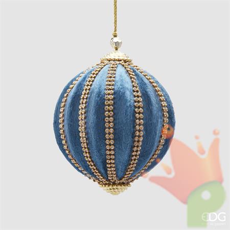 PALLINA DI NATALE VELLUTO AZZURRO CON STRASS 10 CM - EDG -