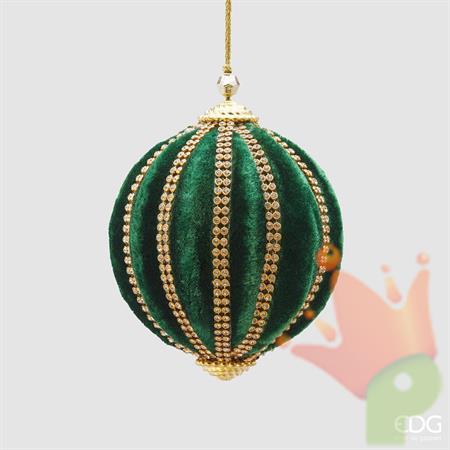 PALLINA DI NATALE VELLUTO VERDE CON STRASS 10 CM - EDG -