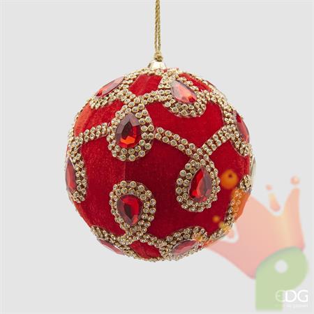 PALLINA DI NATALE VELLUTO ROSSO CON GEMME 10 CM - EDG -