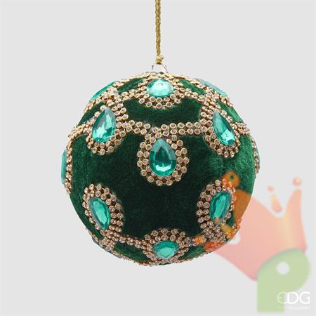 PALLINA DI NATALE VELLUTO VERDE CON GEMME 10 CM - EDG -
