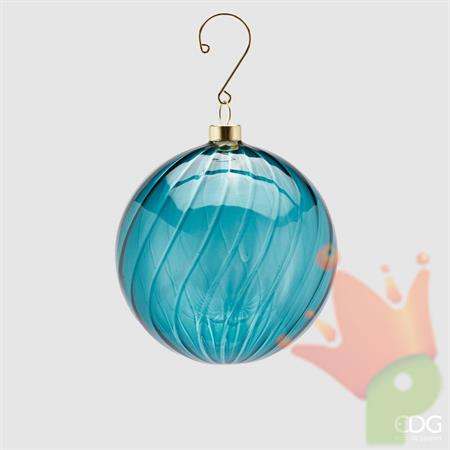 PALLINA DI NATALE BLU PETROLIO VETRO VORTEX 10 CM -EDG-
