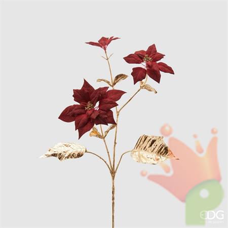 STELLA DI NATALE BORDEAUX CON RAMO E STELO ORO H.72