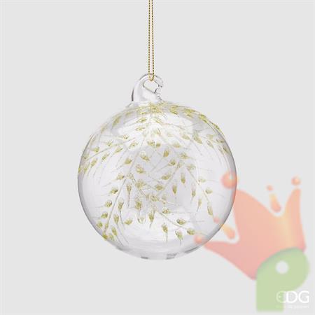 PALLINA DI NATALE VETRO TRASPARENTE DECORO ORO 10 CM - EDG -