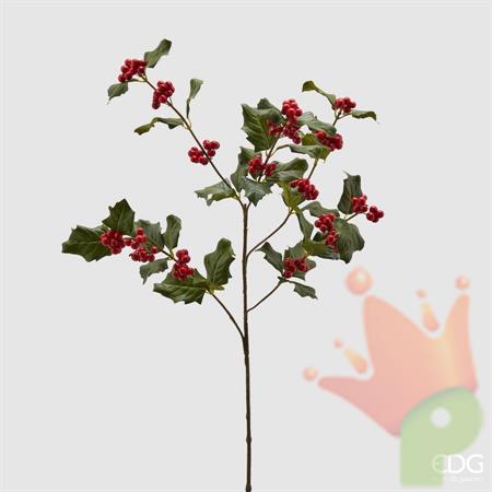 RAMETTO AGRIFOGLIO REX VERDE CON BACCHE ROSSE H.66 CM