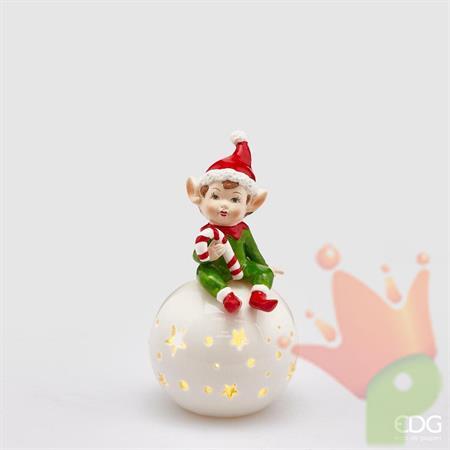 ELFO CON SFERA LED VERDE ROSSO H.16 CM