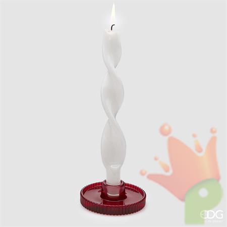 PORTACANDELE DISCO A RIGHE ROSSO H2,8 CM