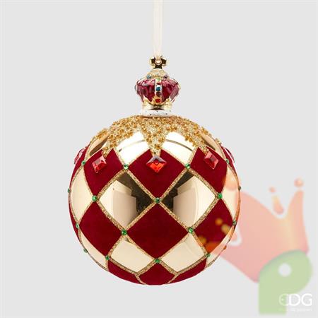 PALLINA DI NATALE VETRO PORCELLANA ROMBI 12 CM - EDG -