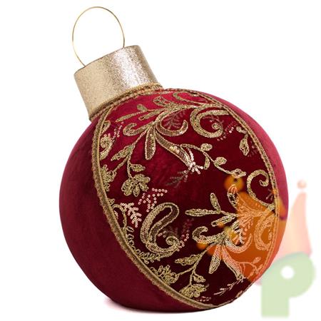 DECORO PALLA  NATALIZIA BORDEAUX CON DECORO ORO 39 CM
