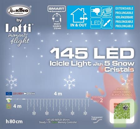 TENDA LUMINOSA CRISTALLI NEVE 145 LED BIANCO FREDDO 400XH.80 CM