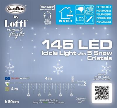 TENDA LUMINOSA CRISTALLI NEVE 145 LED BIANCO FREDDO 400XH.80 CM