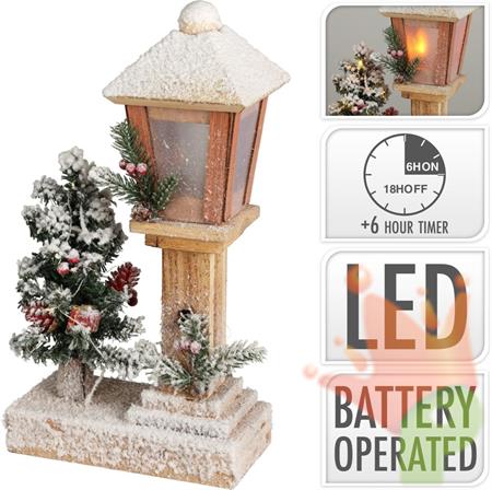 LAMPIONE DI LEGNO CON LED E PINETTO