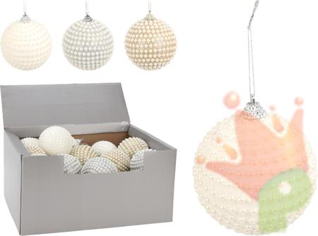 PALLINA DI NATALE CON PERLE 8 CM 3 ASSORTITE