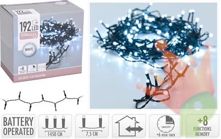 LUCI DI NATALE A BATTERIA 192 LED BIANCO FREDDO
