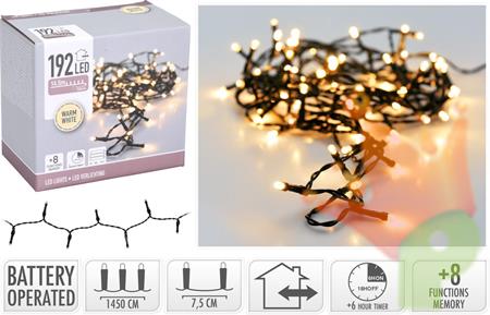 LUCI DI NATALE A BATTERIA 192 LED BIANCO CALDO