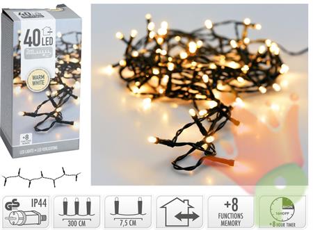 LUCI DI NATALE 40 LED BIANCO CALDO 8 GIOCHI