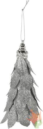 PENDENTE FOGLIE ARGENTO GLITTER 16 CM