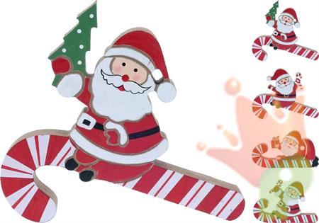 BABBO NATALE SU CANDYCANE IN EGNO MDF 10 CM ASSORTITO