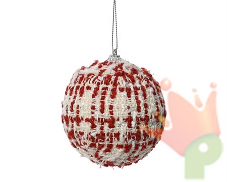 PALLINA DI NATALE TESSUTO BIANCA ROSSA 8 CM
