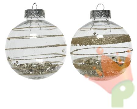 PALLINA IN VETRO TRASPARENTE CON DECORO E GLITTER ORO 8 CM 1 PZ