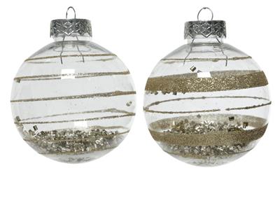 PALLINA IN VETRO TRASPARENTE CON DECORO E GLITTER ORO 8 CM 1 PZ