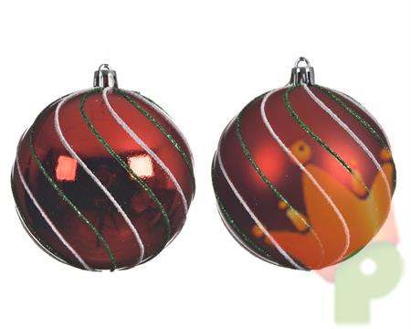 PALLINA DI NATALE ROSSA DECORO VERDE 2 ASSORTITE 8 CM