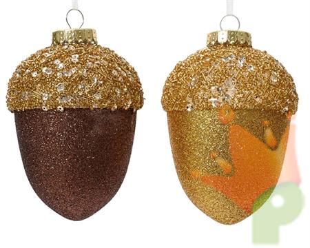 PENDENTE GHIANDA IN PLASTICA MARRONE ORO 12,5X10 CM 1 PZ