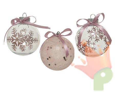 PALLINA DI NATALE ROSA DECORATA 3 ASSORTITE 8 CM