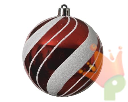 PALLINA DI NATALE ROSSA A STRISCE BIANCHE 8 CM
